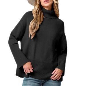 ANRABESS Womens Oversized Turtleneck Knit Pullover Sweater Black Size S